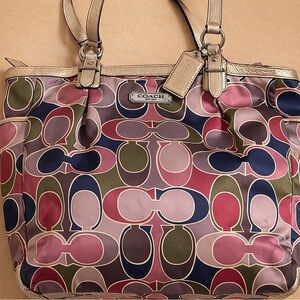 Coach Op Art Multicolor Signature Satin Tote Bag | 2008